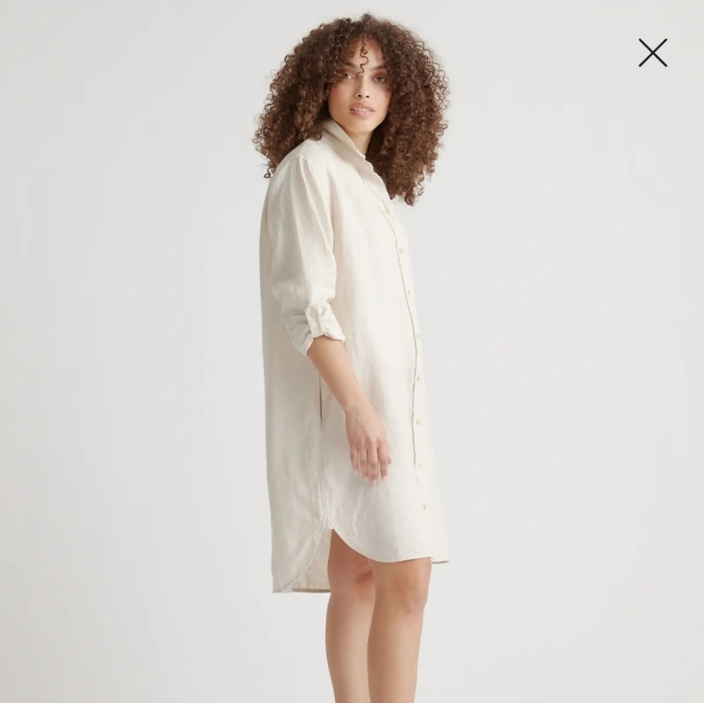 Quince Linen Long Sleeve Shirt Dress sz S Small Sand-Beige Button Front PO